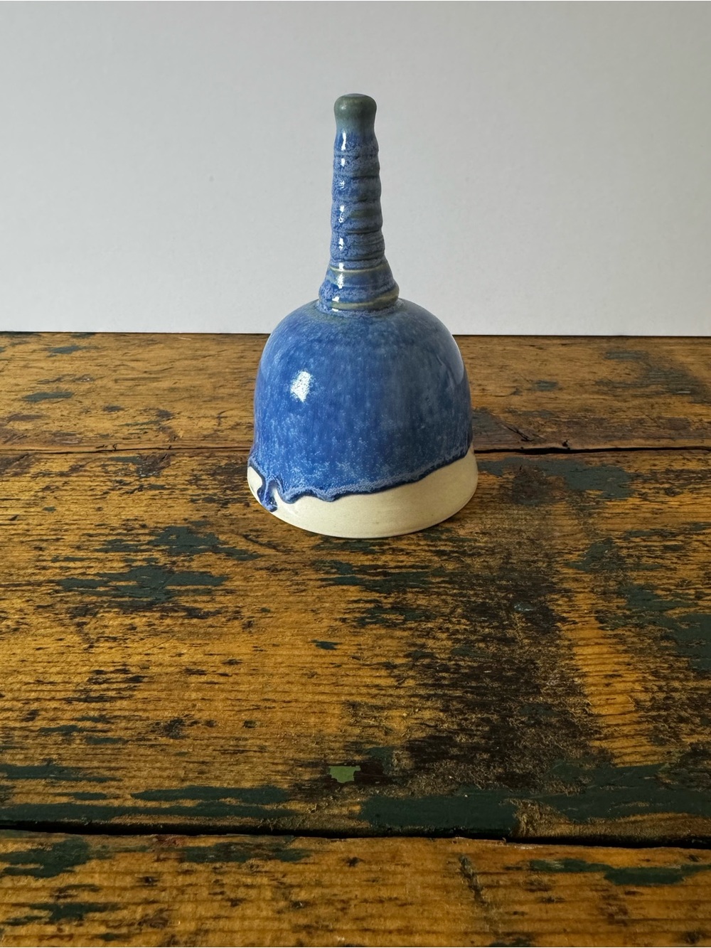 Handmade Blue Ceramic Bell - Two-Tone Glaze